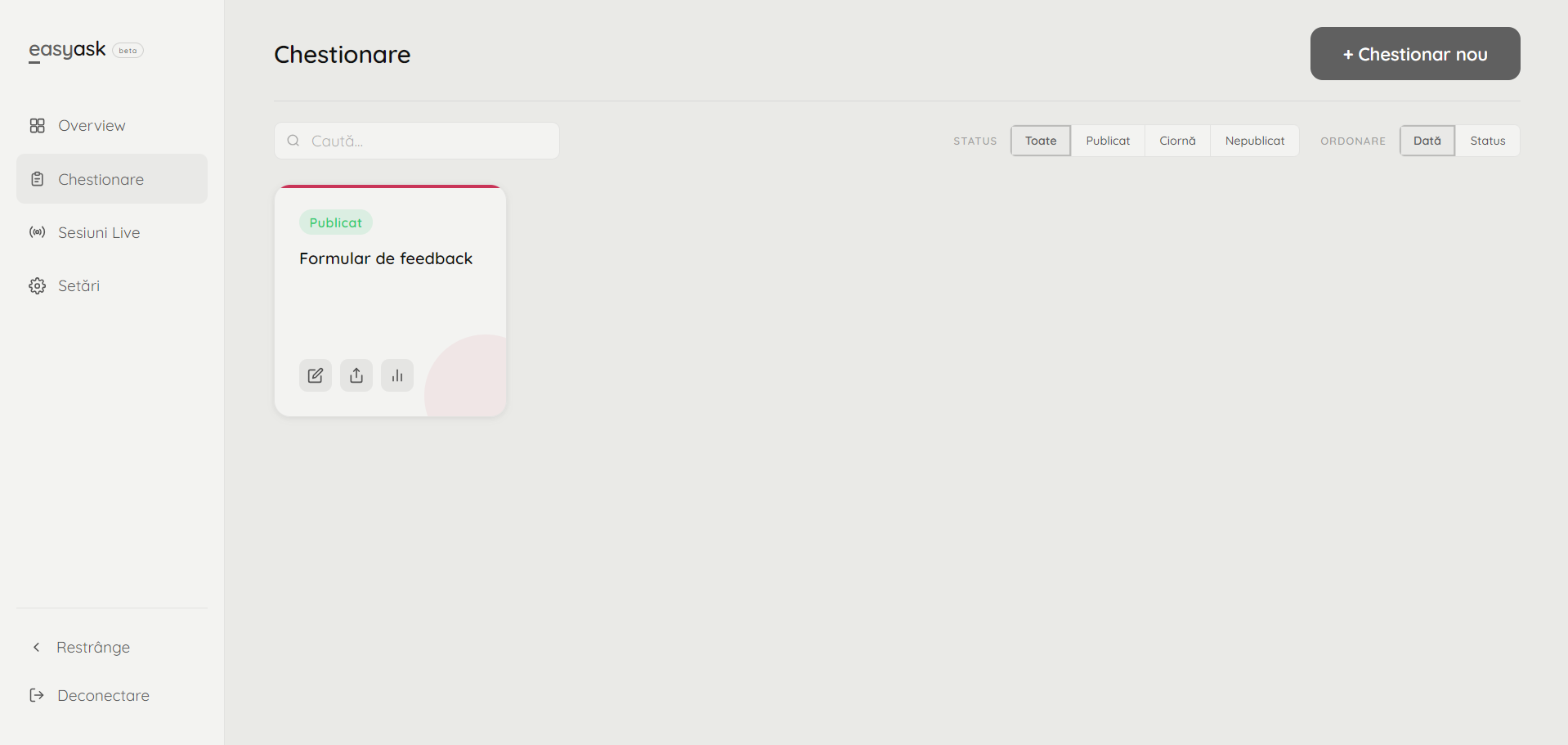 Dashboard chestionare — tema light